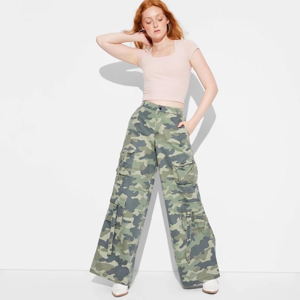 Womens High-Rise Extreme Baggy Wide Leg Cargo Pants - Wild Fable Light Camo Product Image