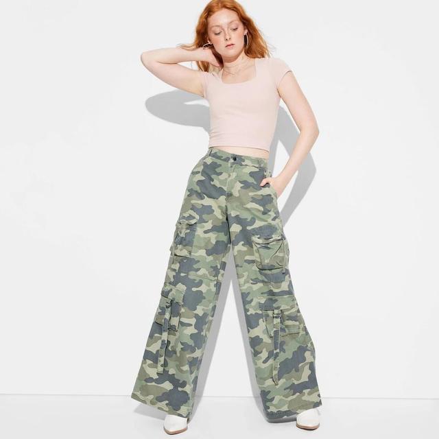 Womens High-Rise Extreme Baggy Wide Leg Cargo Pants - Wild Fable Light Camo M Product Image