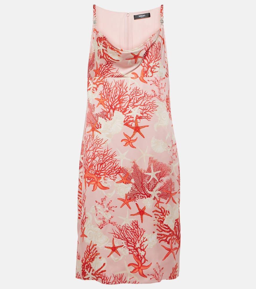 VERSACE Sea-print Satin Slip Dress In Dusty Rose Coral Product Image