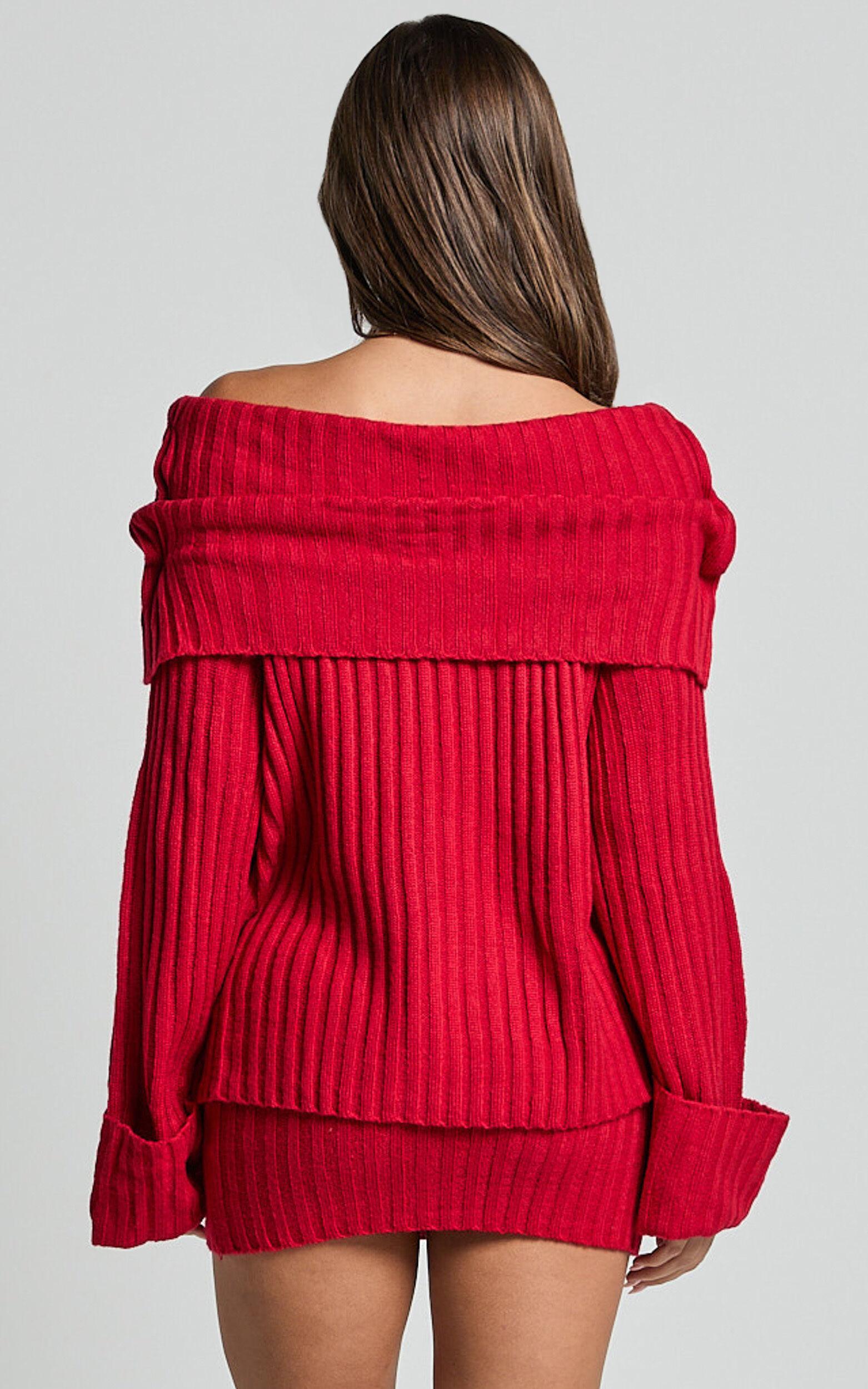 SNDYS The Label - Brooks Off Shoulder Jumper in Cherry Product Image