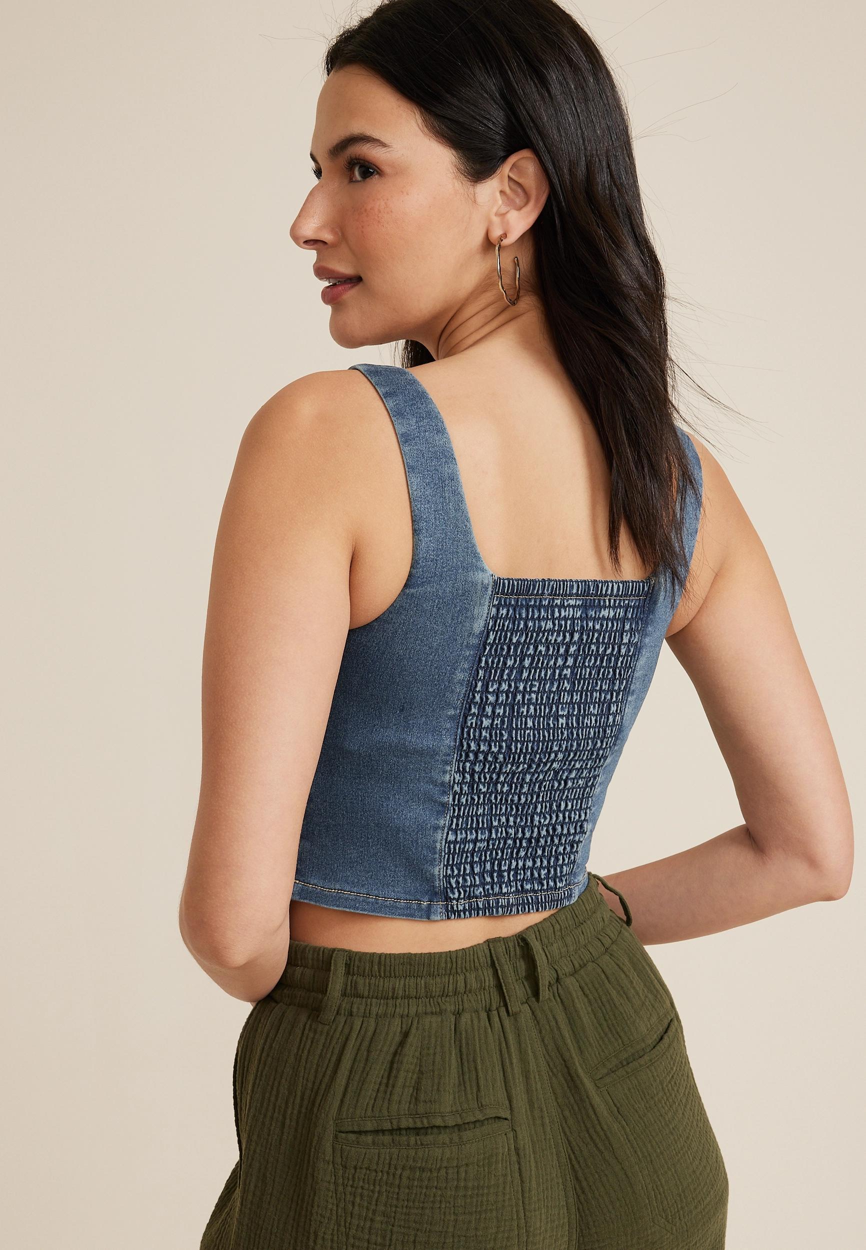 Denim Cropped Corset Tank Top Product Image