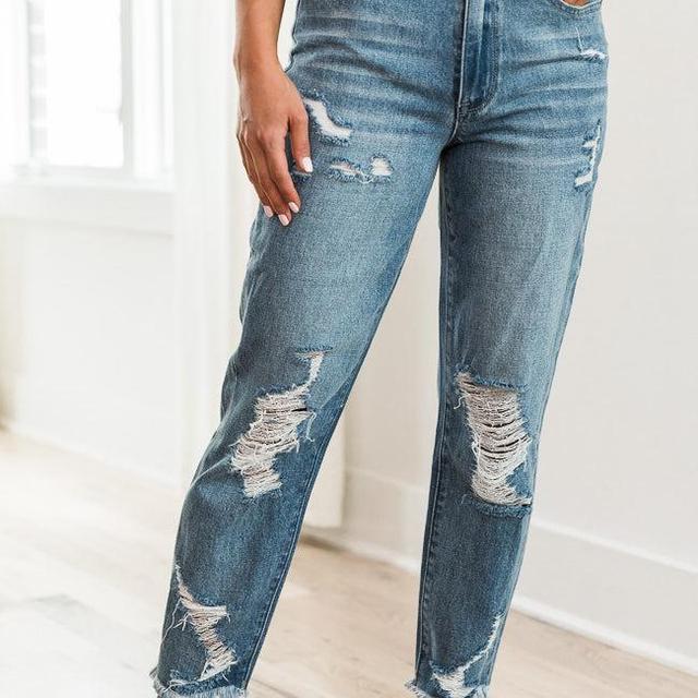 Priscilla Distressed Girlfriend Medium Wash Jeans FINAL SALE Product Image