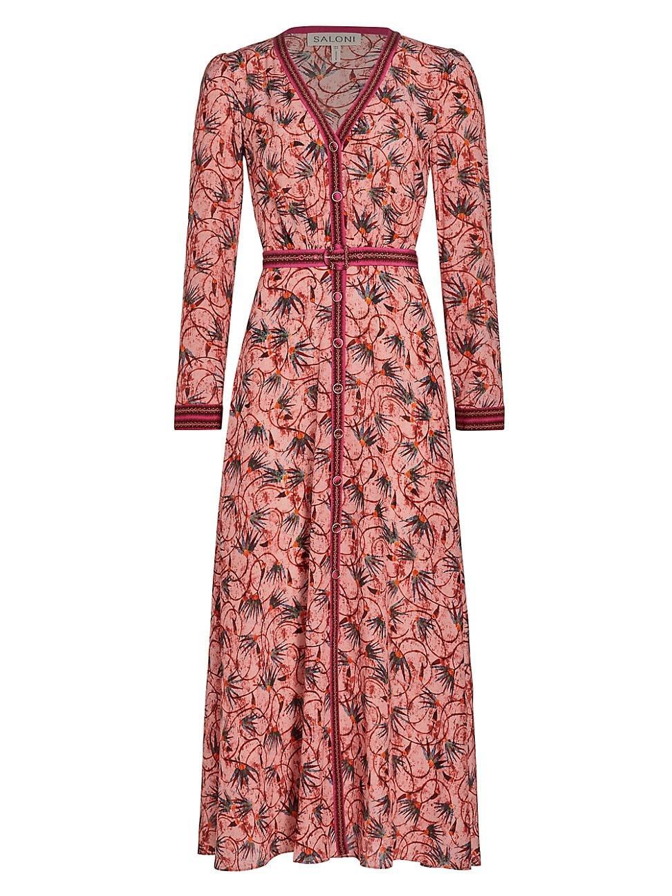 Womens Lea Silk Floral Long-Sleeve Midi Dress Product Image