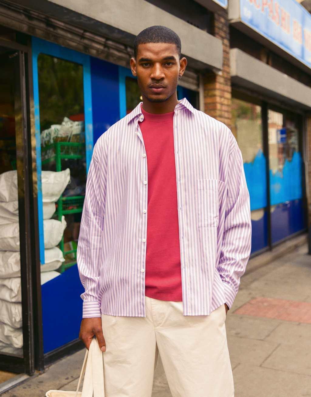 Topman long sleeve oversized pink striped shirt Product Image