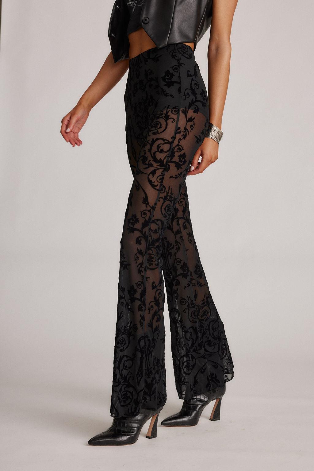 Midnight Hour Black Velvet Burnout Flare Pants Product Image