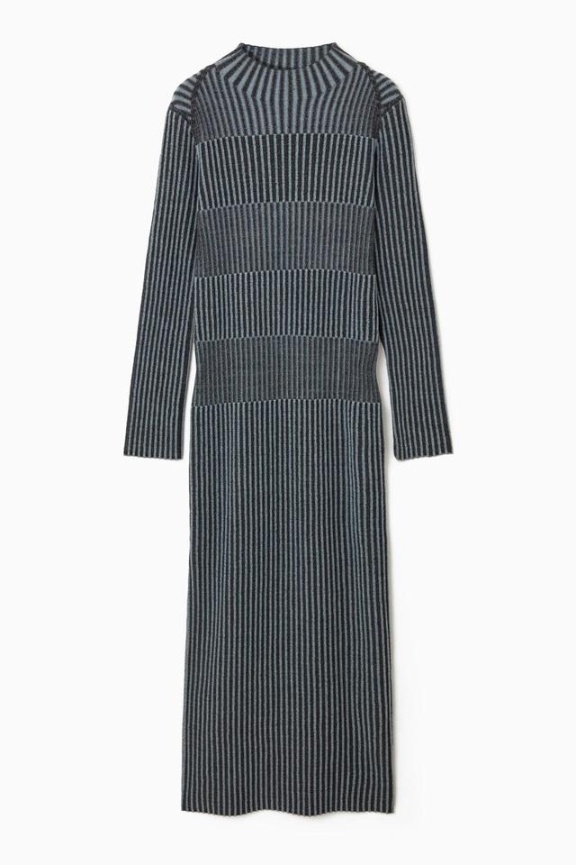 STRIPED RIBBED-KNIT MIDI DRESS Product Image