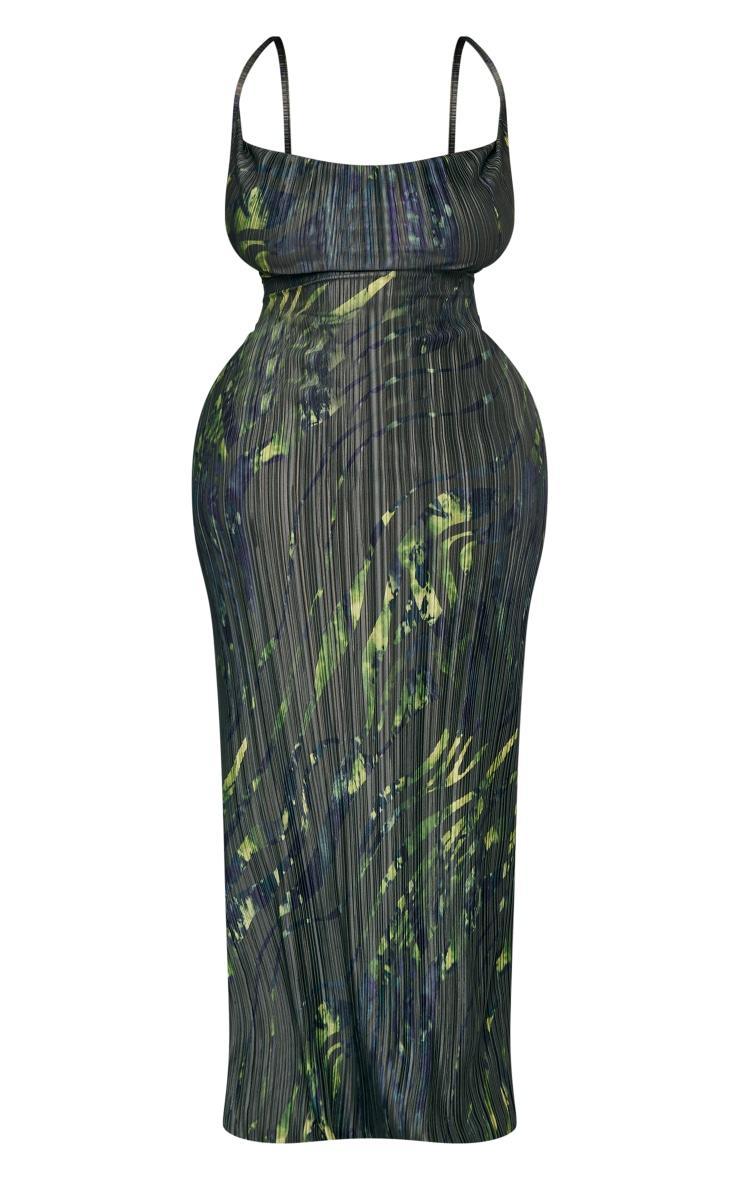 Plus Khaki Zebra Printed Plisse Cowl Neck Maxi Dress Product Image