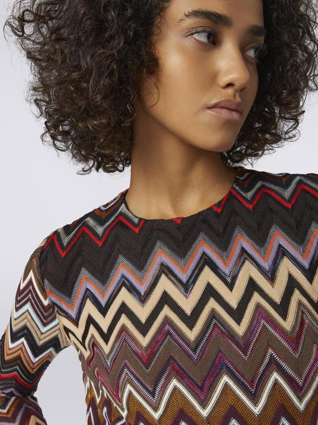 Crew-neck wool and viscose mini dress with zigzag pattern Multicoloured | Missoni Product Image