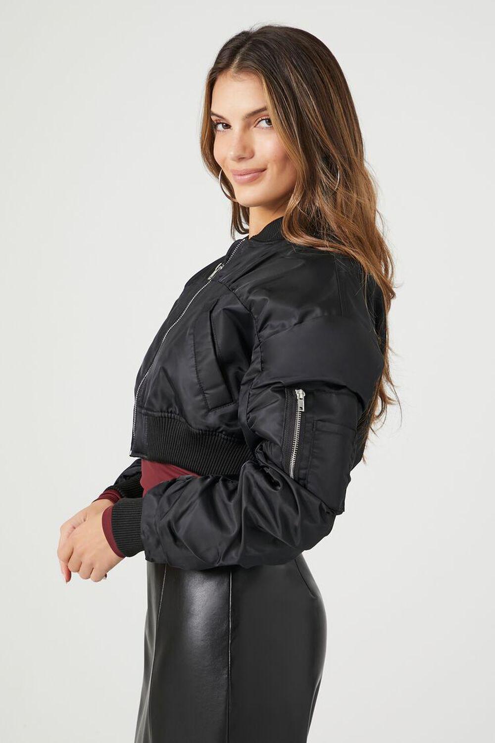 Ruched-Sleeve Cropped Bomber Jacket | Forever 21 Product Image