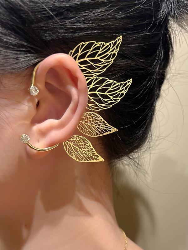 Hollow Leaves Shape Rhine Stones Earrings Accessories Product Image