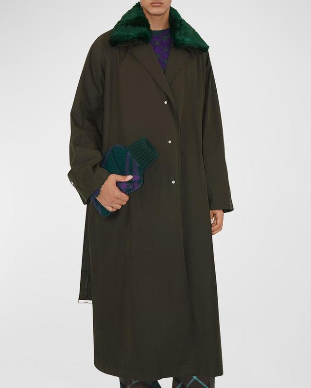 Mens Trench Coat with Faux-Fur Collar Product Image