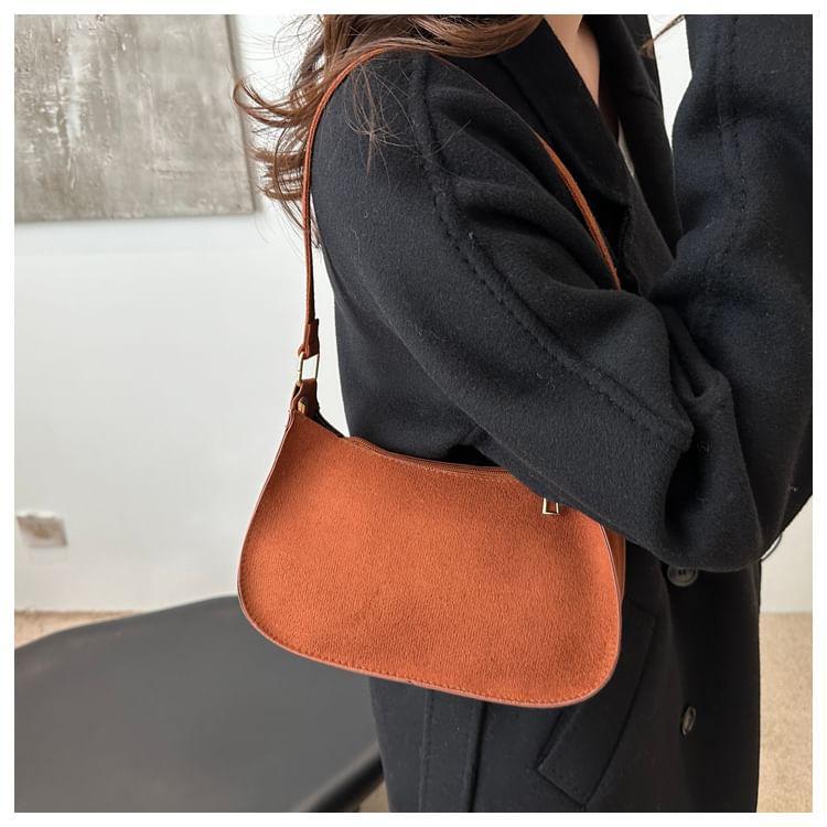 Plain Faux Suede Shoulder Bag Product Image