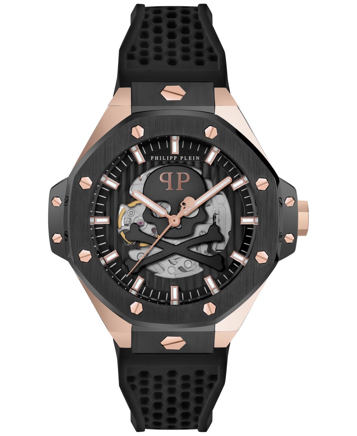 Philipp Plein Mens Automatic Skeleton Royal Black Silicone Strap Watch 46mm - Two Tone Product Image