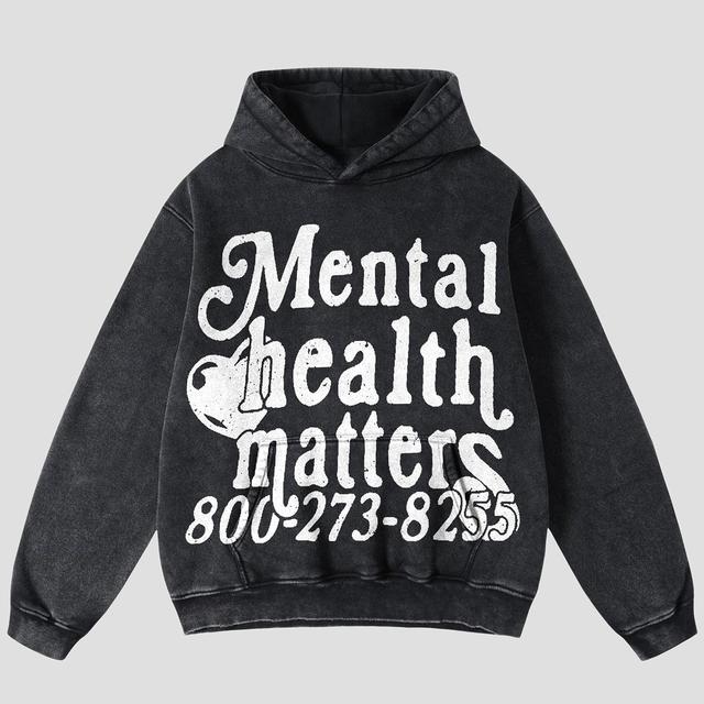 Vintage Mental Health Matters Graphic Acid Wash Oversized Hoodie Product Image