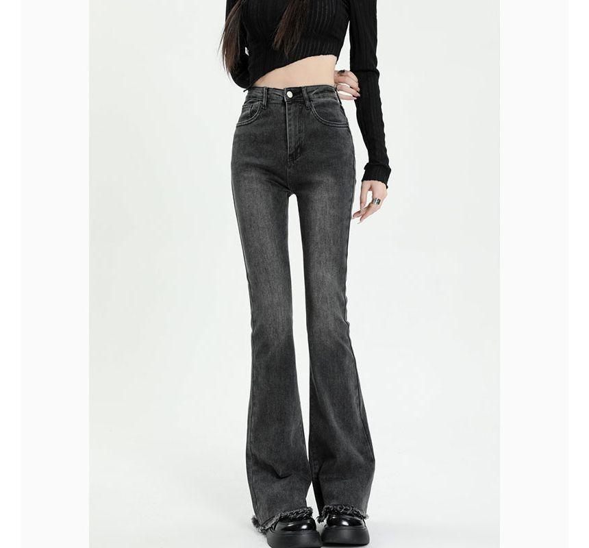 High Rise Frayed Trim Bootcut Jeans Product Image