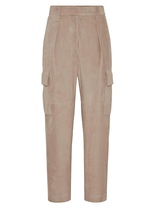 Womens Suede Slouchy Cargo Trousers Product Image