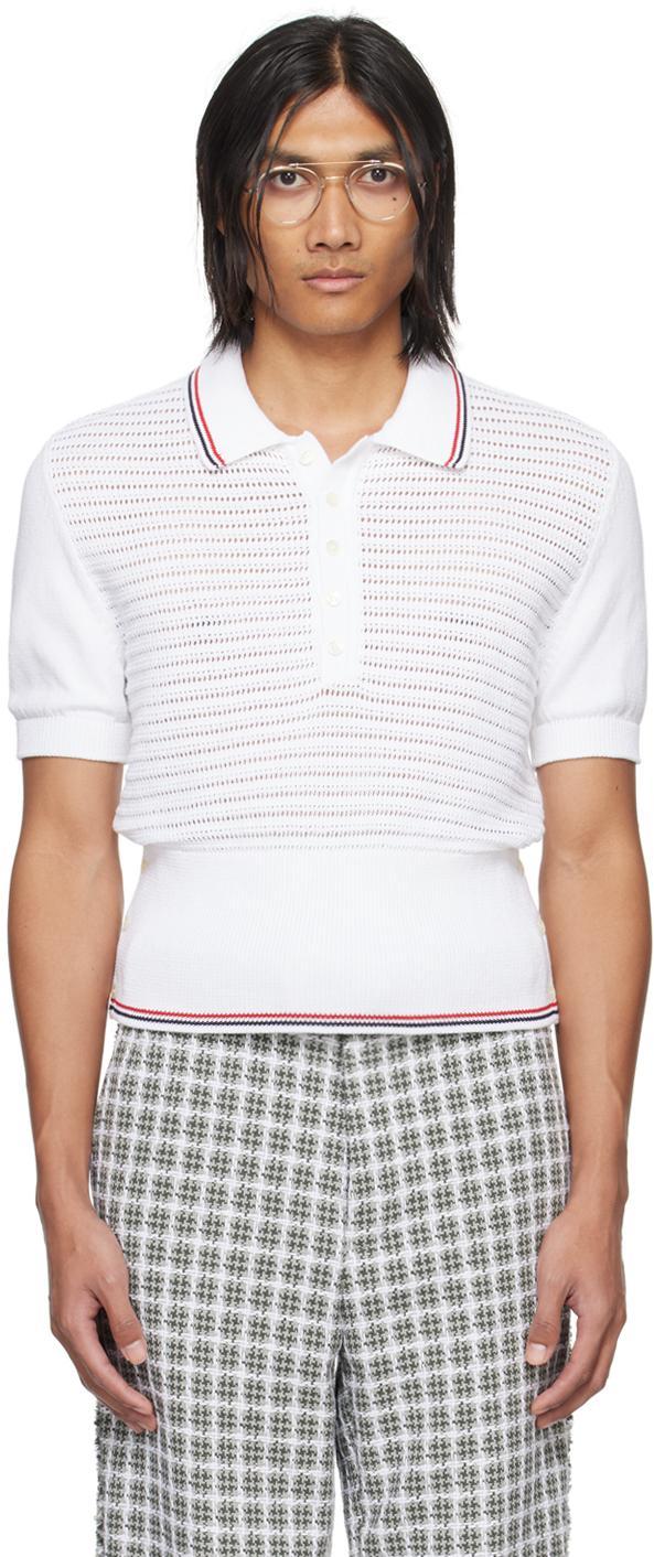 White Striped Polo In 100 White Product Image