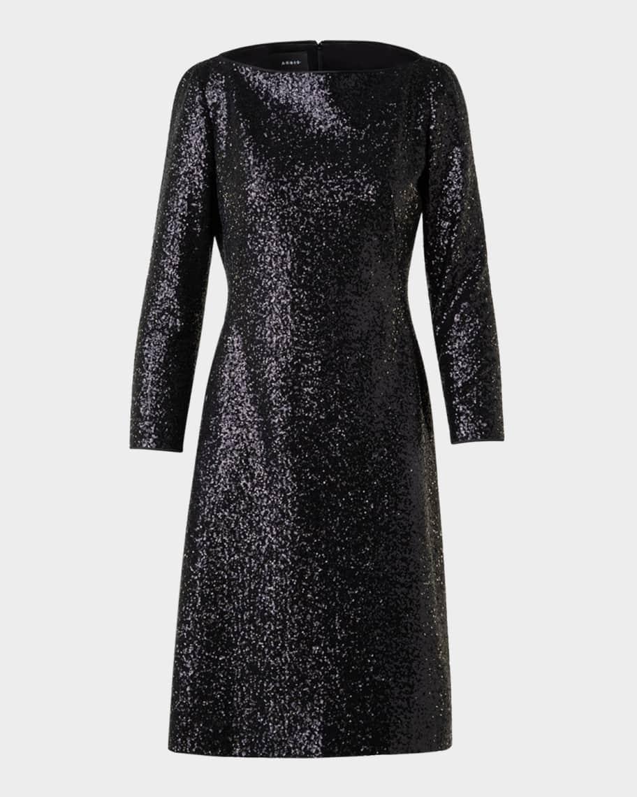 High-Neck Sequin Jersey Long-Sleeve Dress Product Image