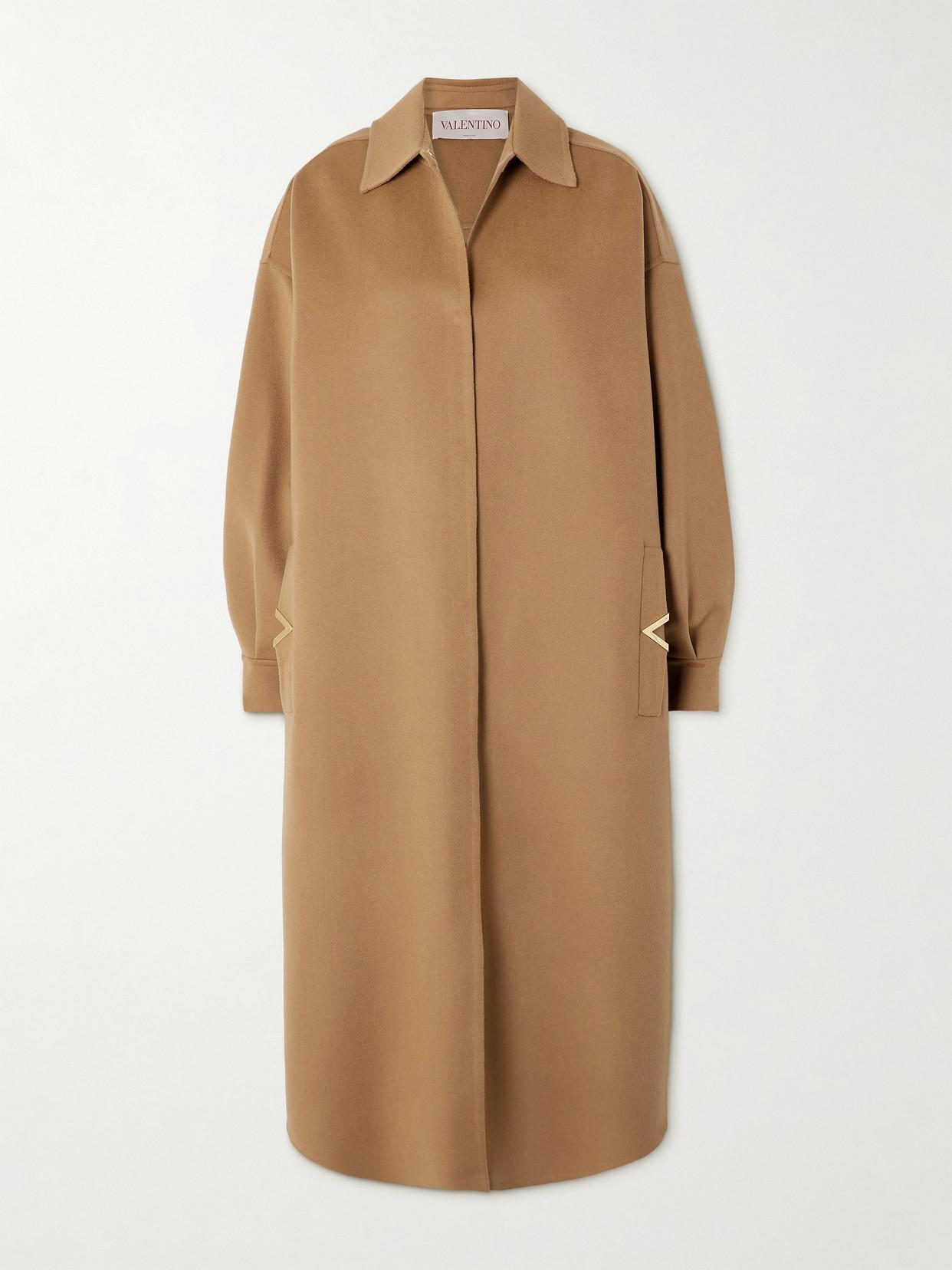 VALENTINO Embellished Wool And Cashmere-blend Coat In Ykf Old Ginger Product Image