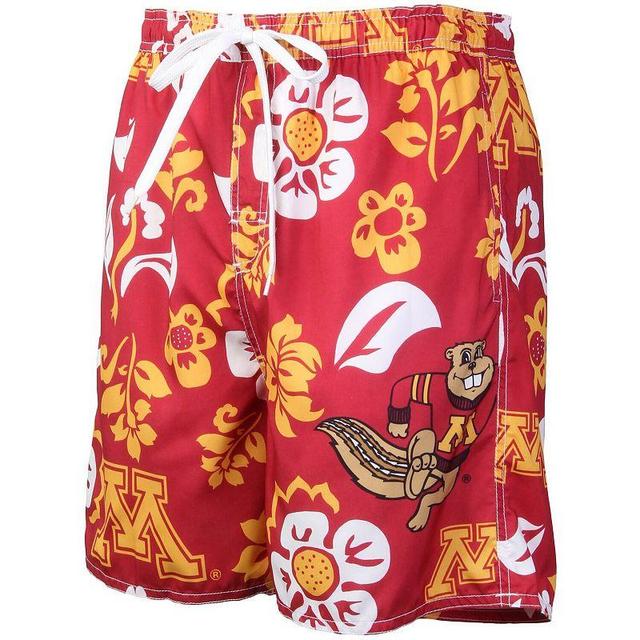 Mens Wes & Willy Maroon Minnesota Golden Gophers Floral Volley Logo Swim Trunks Product Image