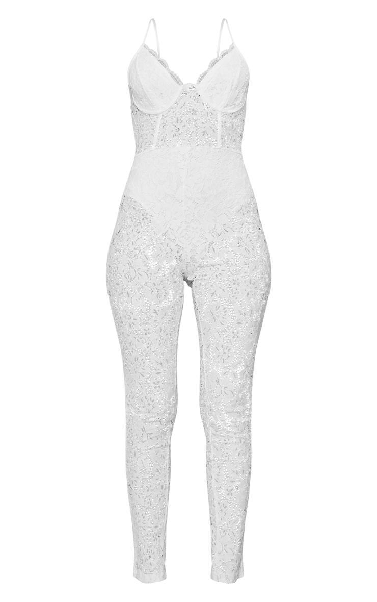 Petite White Woven Lace Jumpsuit Product Image