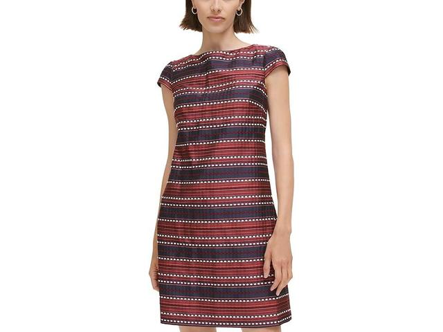 Vince Camuto Jacquard Cap Sleeve Shift Dress (Navy Multi) Women's Clothing Product Image