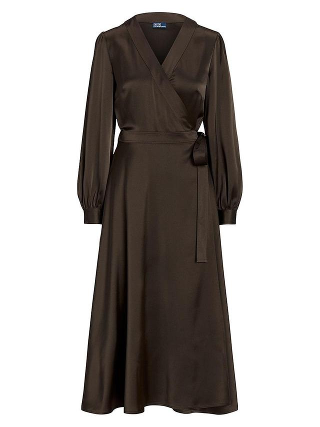 Womens Satin Midi Wrap Dress Product Image