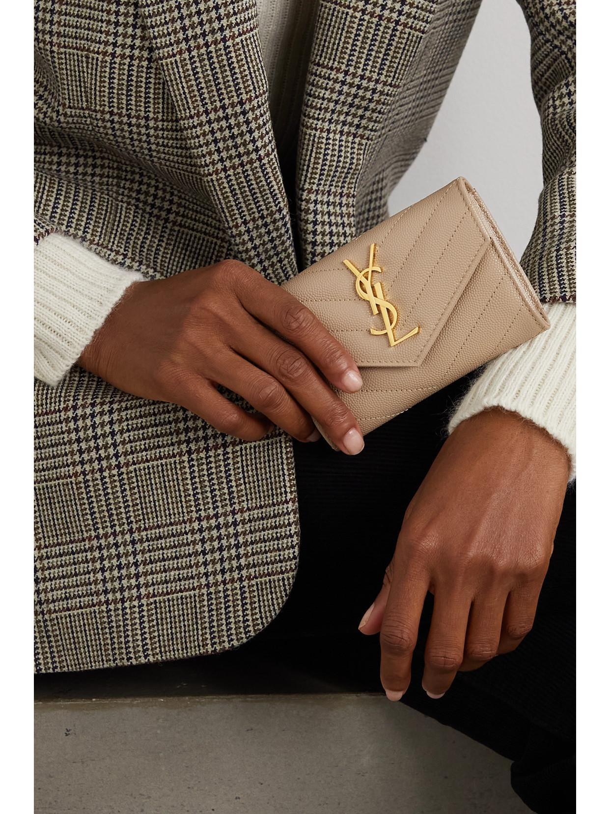 SAINT LAURENT Monogramme Envelope Quilted Textured-leather Wallet In Neutrals Product Image