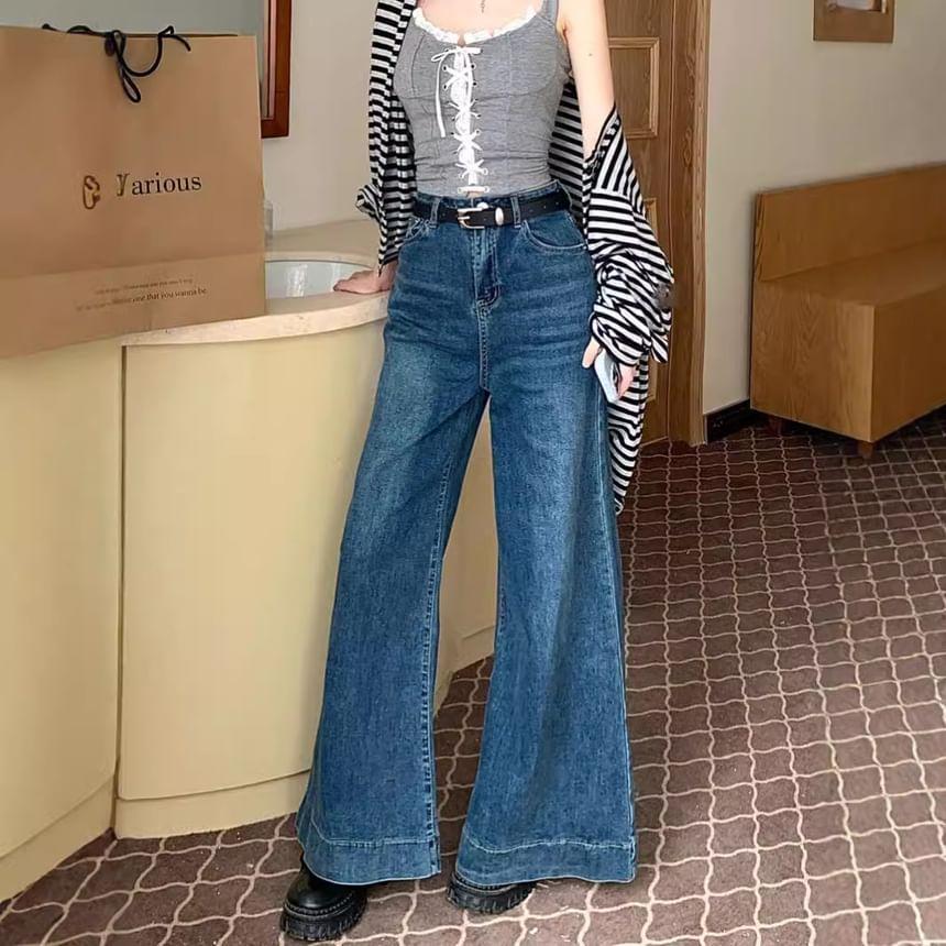 High Waist Washed Wide Leg Jeans Product Image