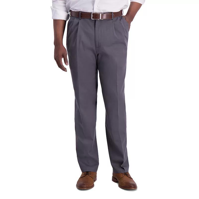 Mens Haggar Iron Free Premium Khaki Classic-Fit Pleat Front Hidden Comfort Waistband Casual Pant Product Image