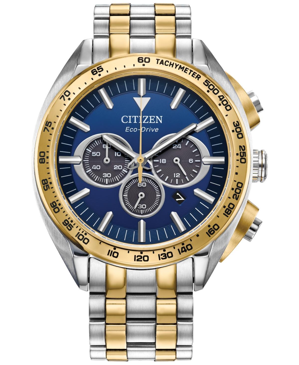 Men's Citizen Eco-DriveÂ® Carson Sport Luxury Two-Tone Chronograph Watch with Blue Dial (Model: Ca4544-53L) Product Image