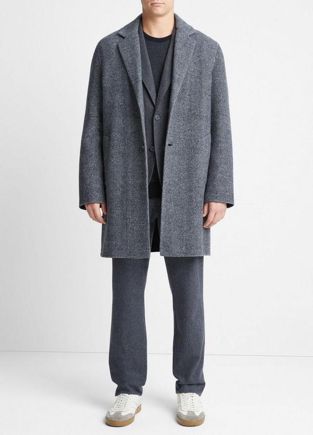 Mens Herringbone Splittable Classic Coat, Coastal Blue/medium Heather Grey, Size L Vince Product Image