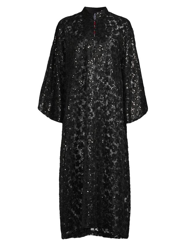 Womens Floral Sequined Mesh Caftan Product Image