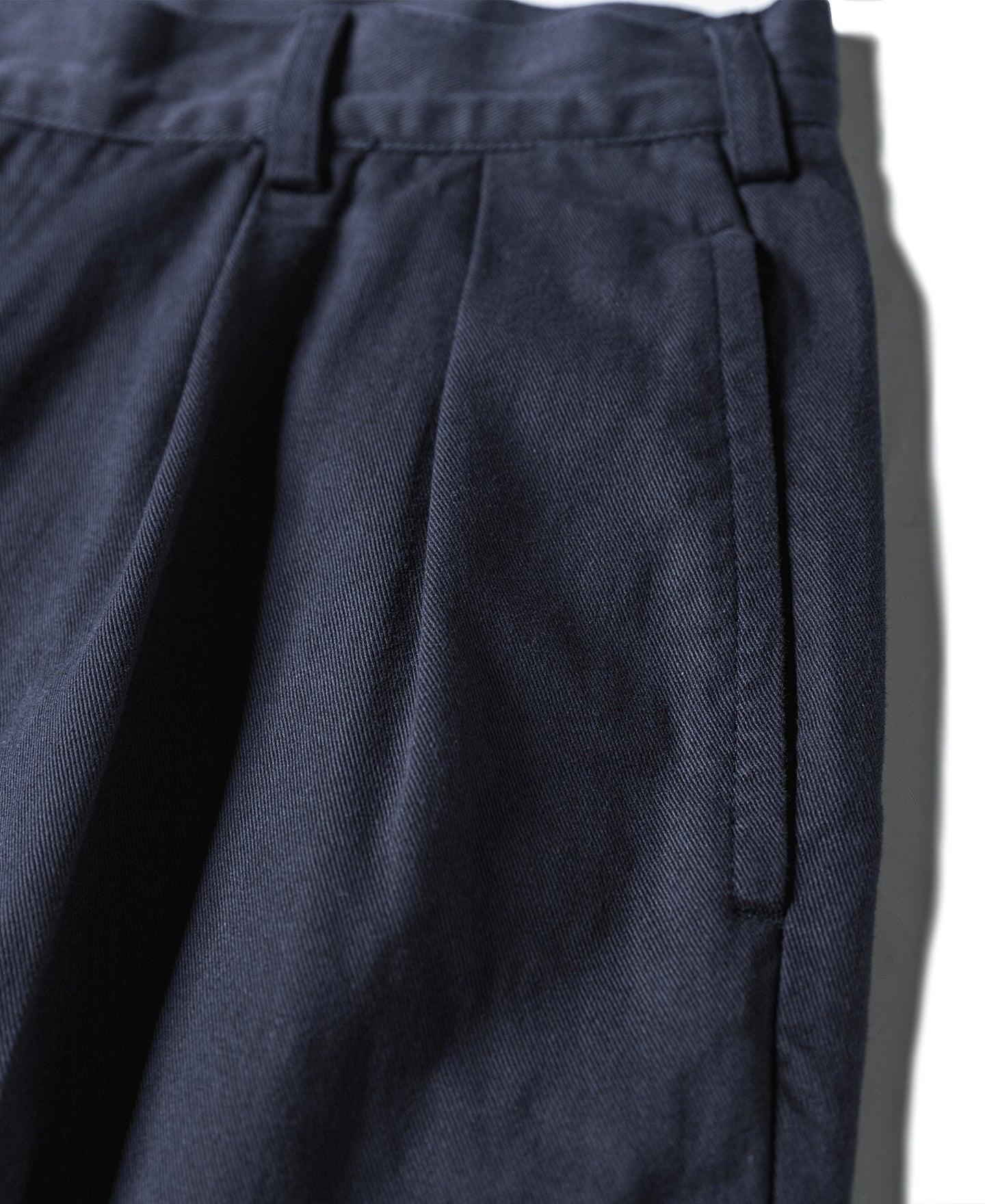 Classic Straight Leg Double Pleated Shorts - Navy Product Image