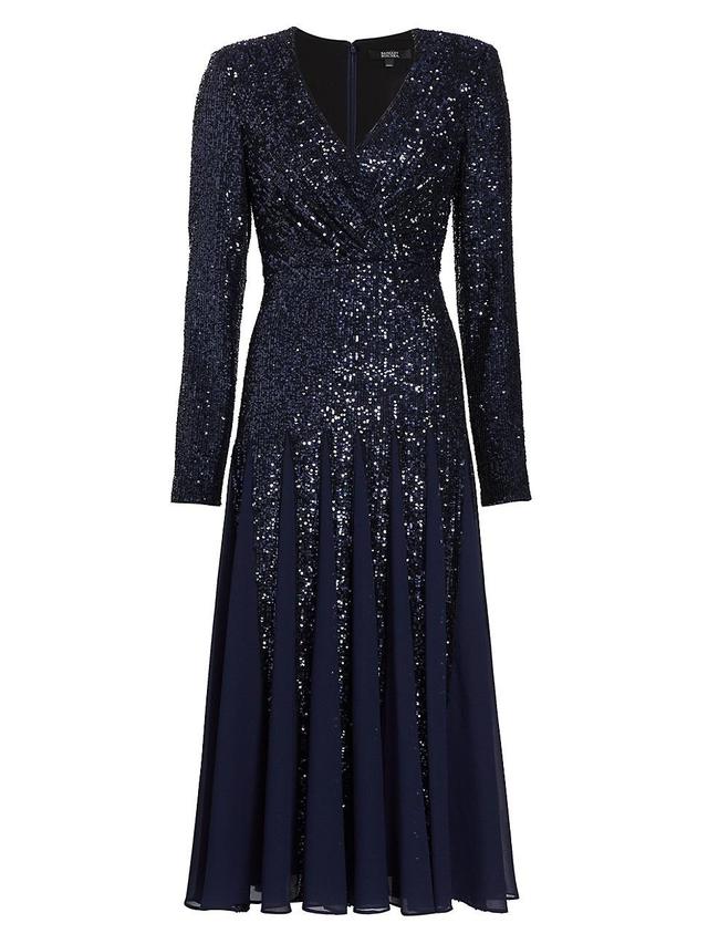 Womens Sequined Pleated Midi-Dress Product Image