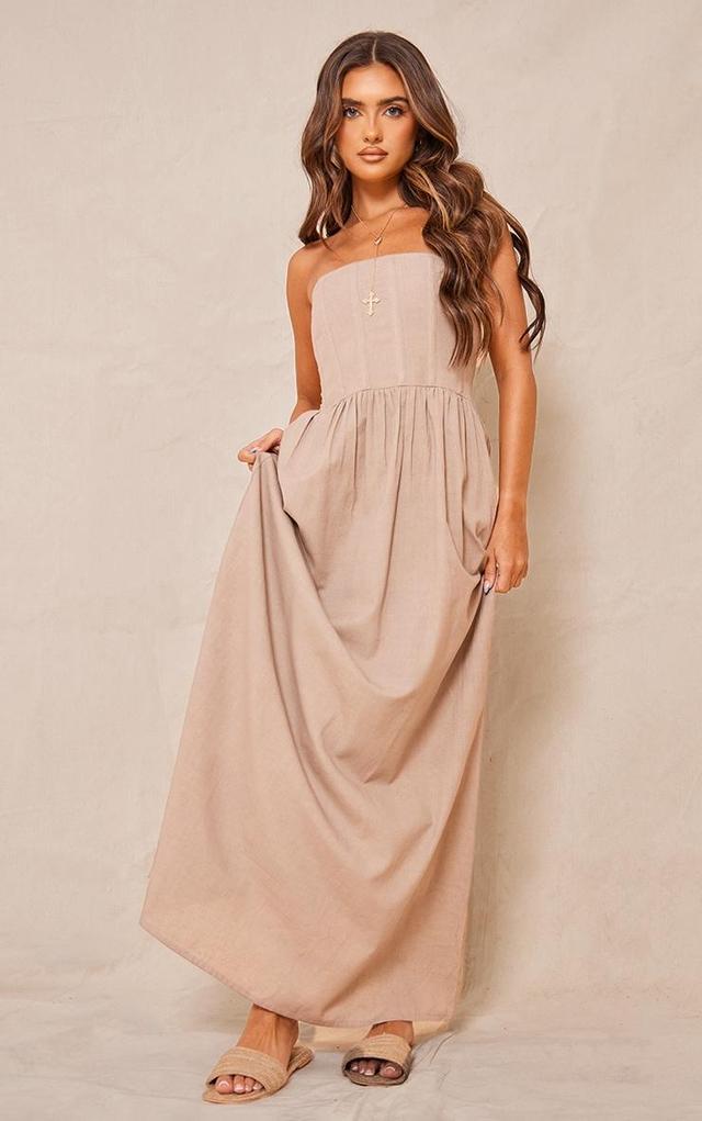 Stone Linen Look Corset Bandeau Maxi Dress Product Image