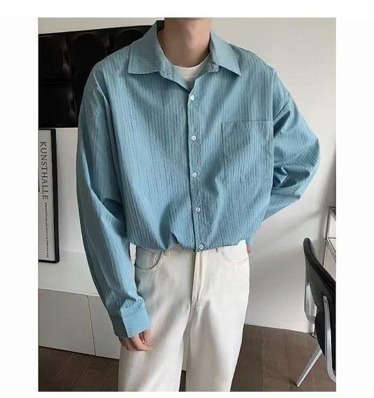 Long-Sleeve Plain Button-Up Shirt Product Image