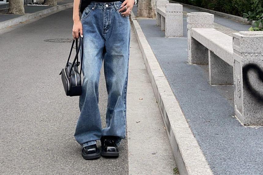 High Rise Washed Wide Leg Jeans Product Image