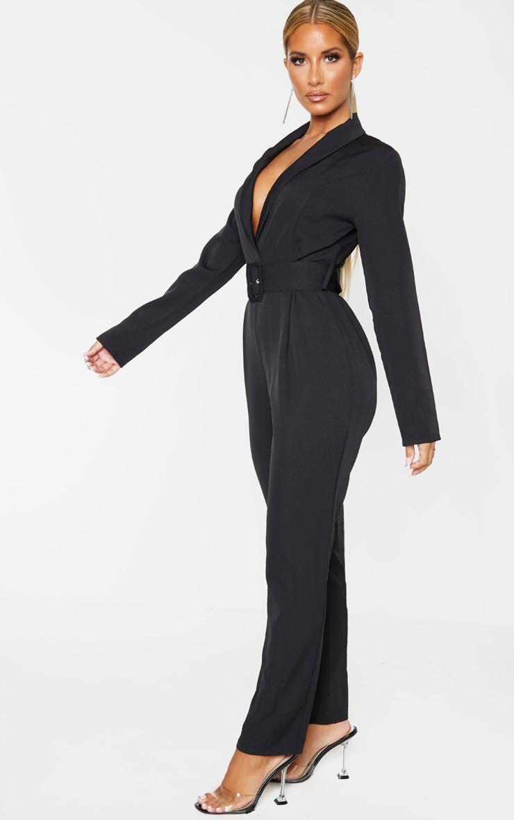 Black Lapel Detail Belted Jumpsuit Product Image