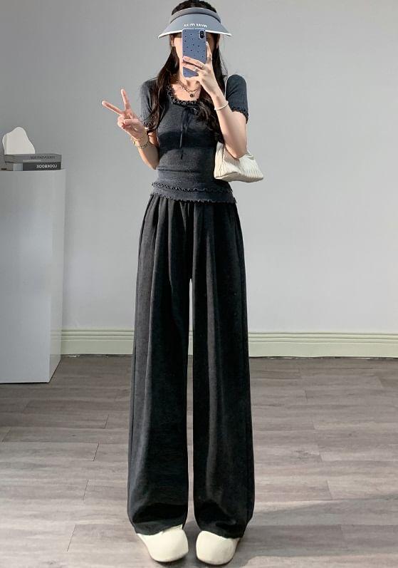 High Rise Plain Wide Leg Sweatpants Product Image