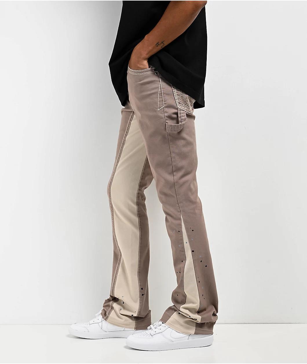 Ninth Hall Signal Stacked Painter Flare Taupe Grey Pants Product Image