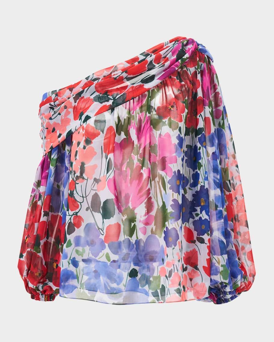 One-Shoulder Draped Top With Flower Product Image