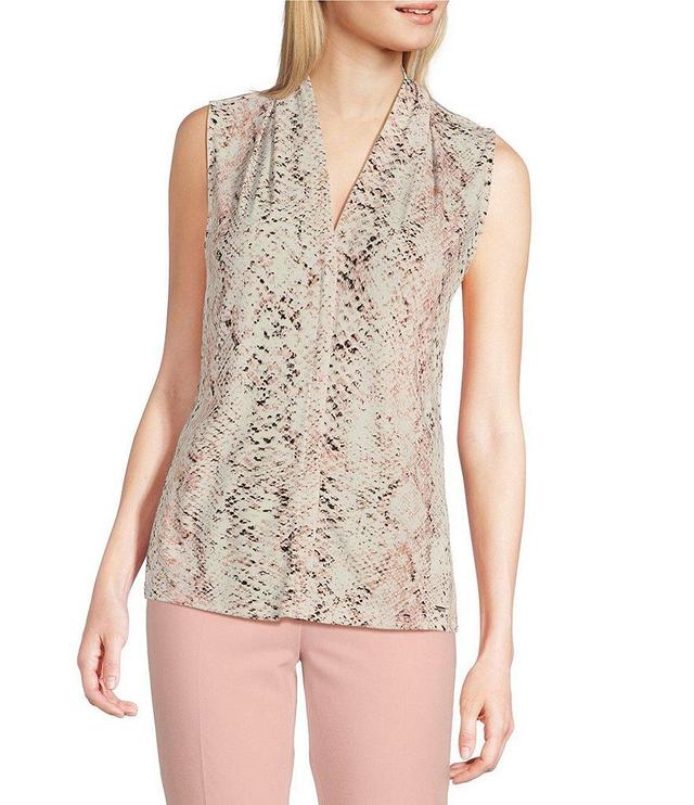 Calvin Klein Petite Size Snakeskin Print Matte Jersey Sleeveless V-Neck Printed Cami Top Product Image