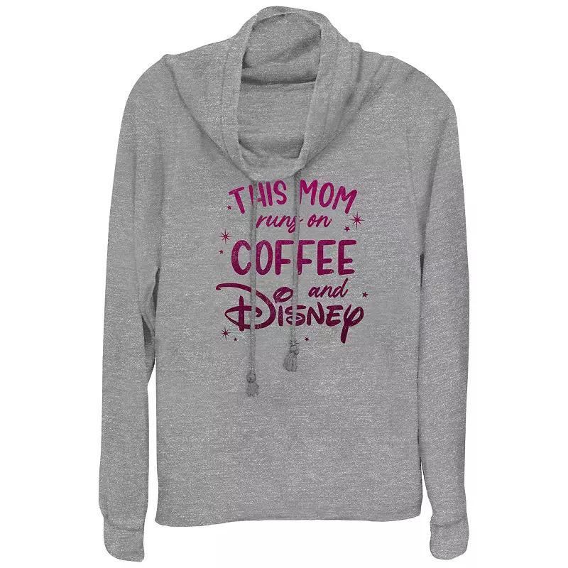 Disneys This Mom Runs On Coffee And Disney Womens Cowlneck Graphic Lightweight Long Sleeve Gray Grey Product Image