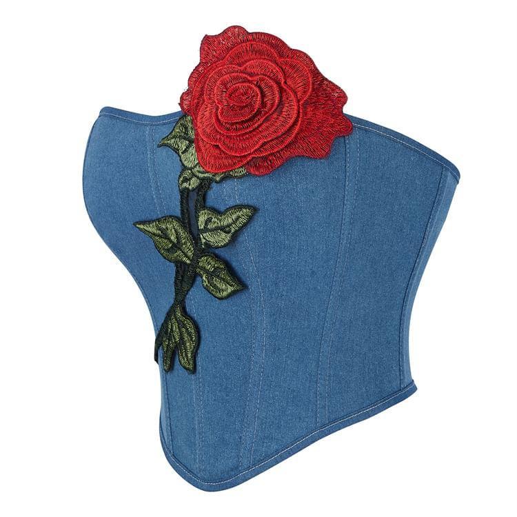 Rose Applique Denim Bustier Top Product Image