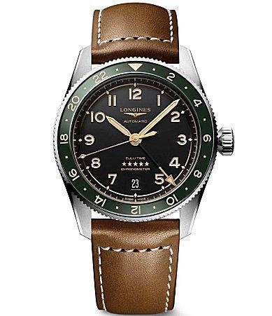 Longines Mens Spirit Zulu Automatic Brown Leather Strap 39mm Watch Product Image