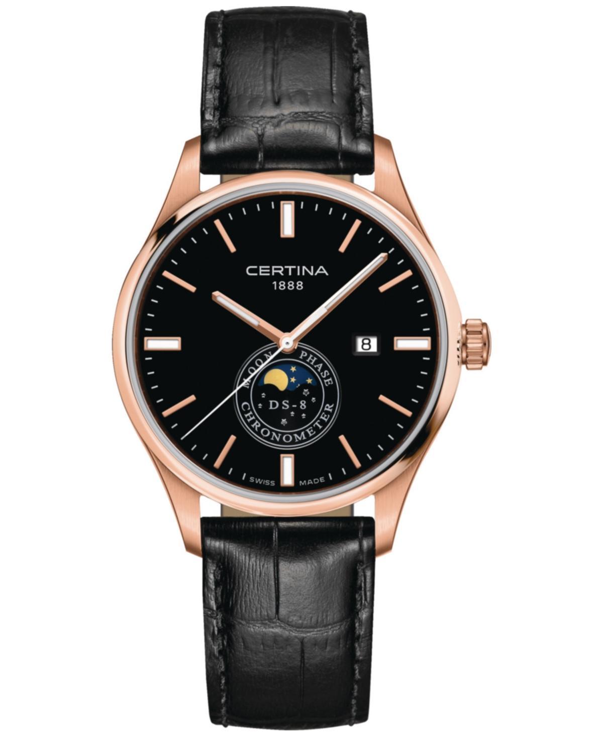 Certina Mens Swiss Ds-8 Moon Phase Black Leather Strap Watch 41mm Product Image