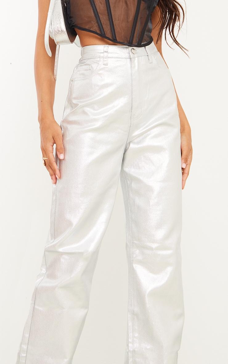 Tall Silver Metallic High Waist Straight Leg Jeans Product Image