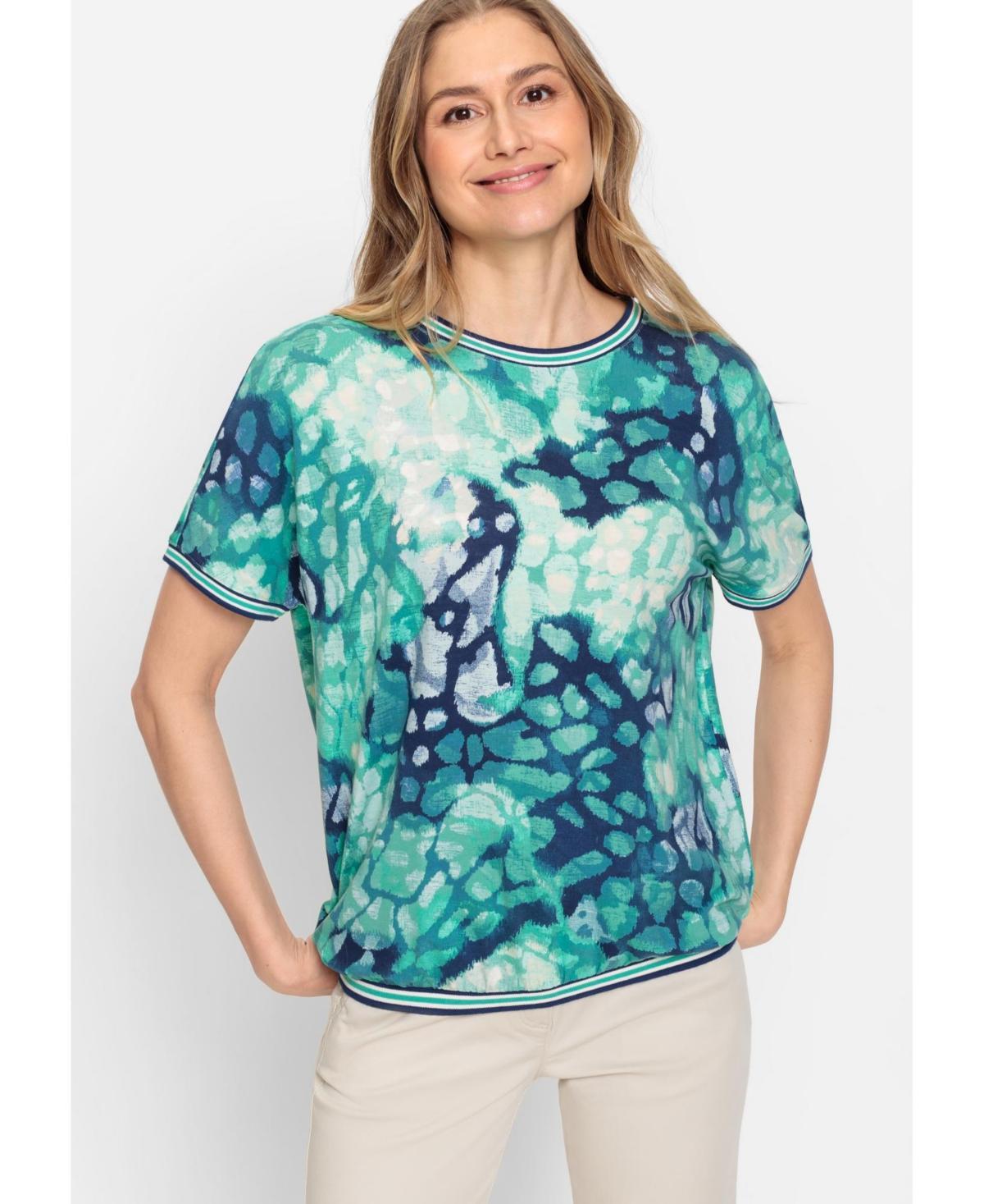 Olsen Womens Viscose Blend Short Sleeve Water Print T-Shirt Product Image