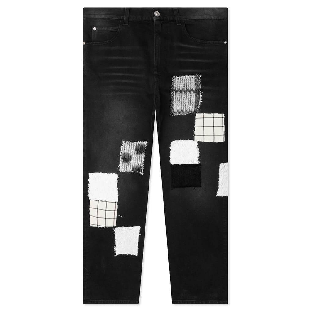 Bleached Cotton Patchwork Jeans - Black Male Product Image